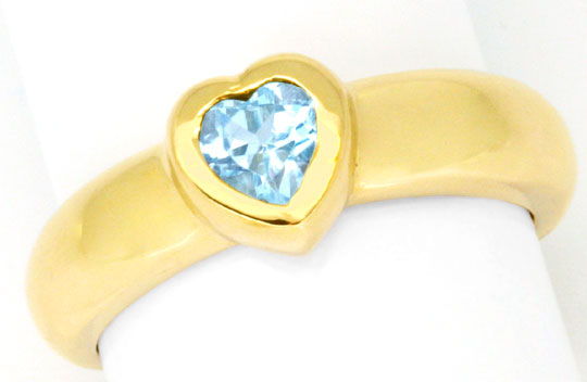 Foto 2 - Goldring mit Blauem Topas im Herz Schliff Gelbgold, S2286