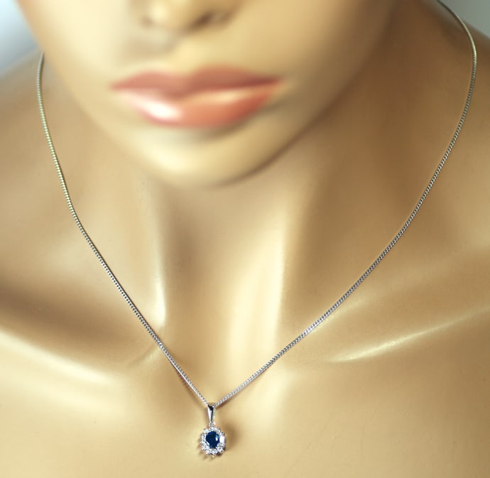 Foto 4 - Weißgold-Collier blauer Saphir Diamanten, S2585