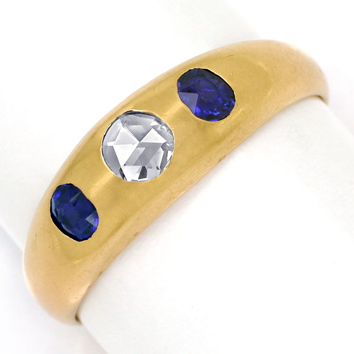 Foto 2 - Rotgold-Bandring antik 0,15ct Diamantrose, blaue Steine, S9776